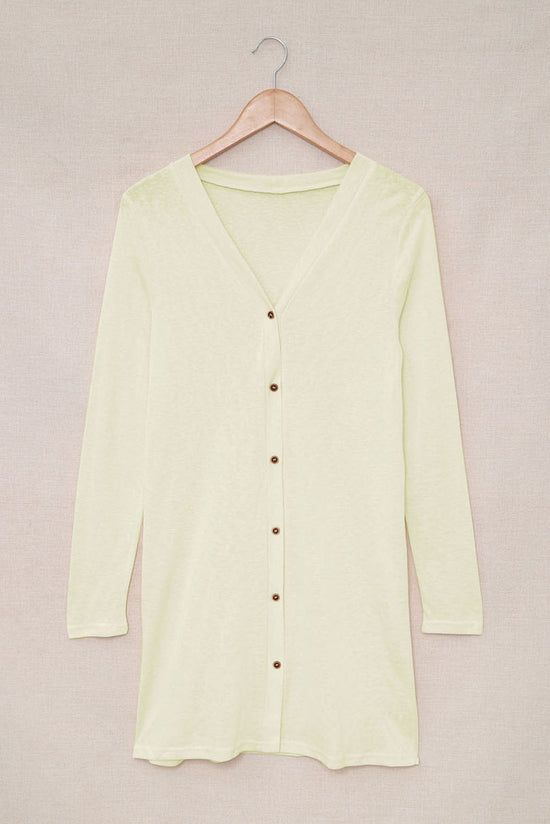 Beige solid color open button cardigan