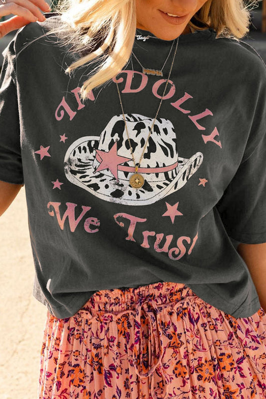 T-shirt graphique WE TRUST IN DOLLY Western Fashion gris