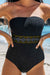 Swimsuit A room without high waist straps with black geometric border