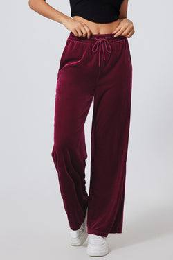 Pantalon large bordeaux uni à taille avec cordon de serrage