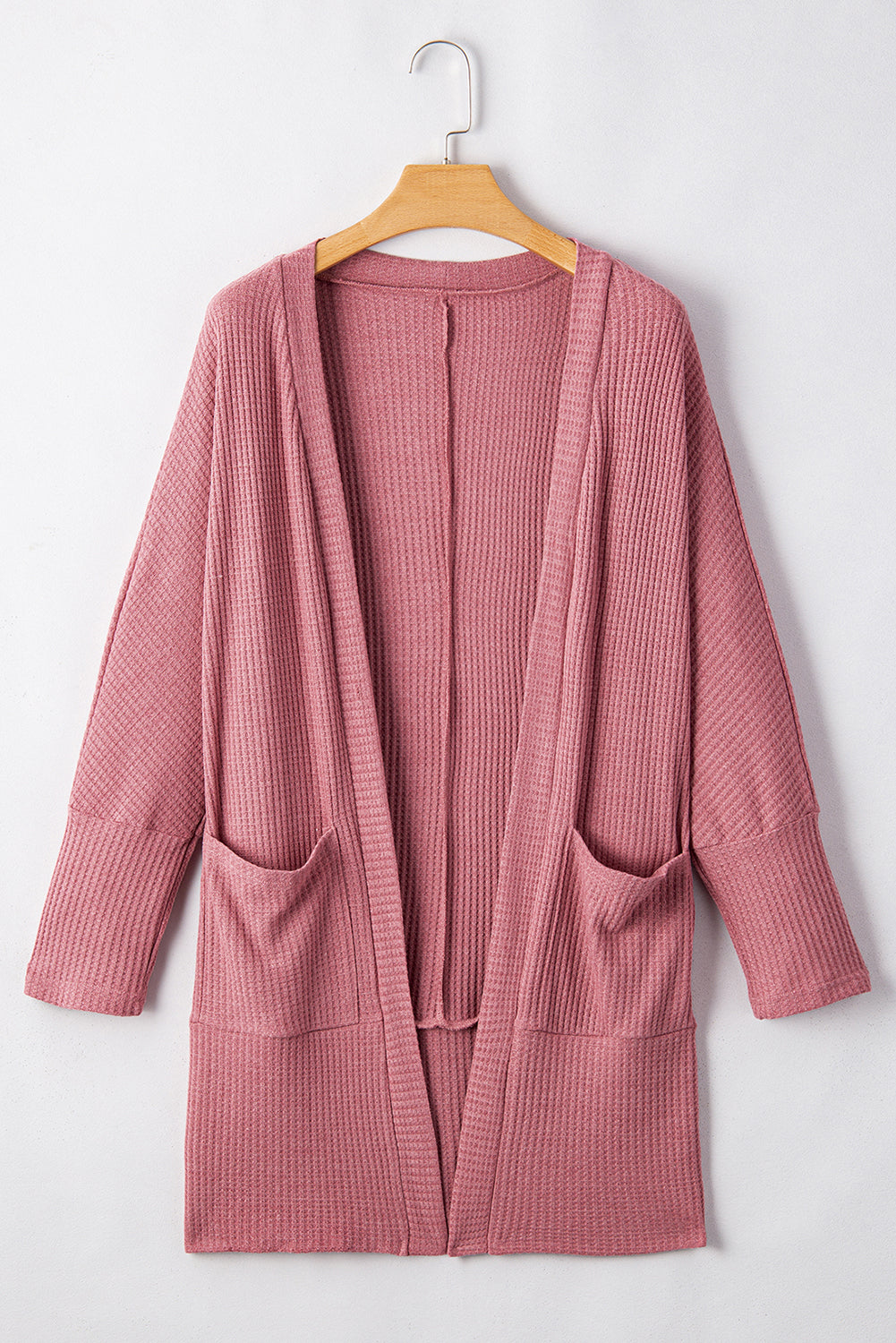 Cardigan en tricot gaufré de couleur unie rouge minéral avec poche-A WOMAN WE LOVE