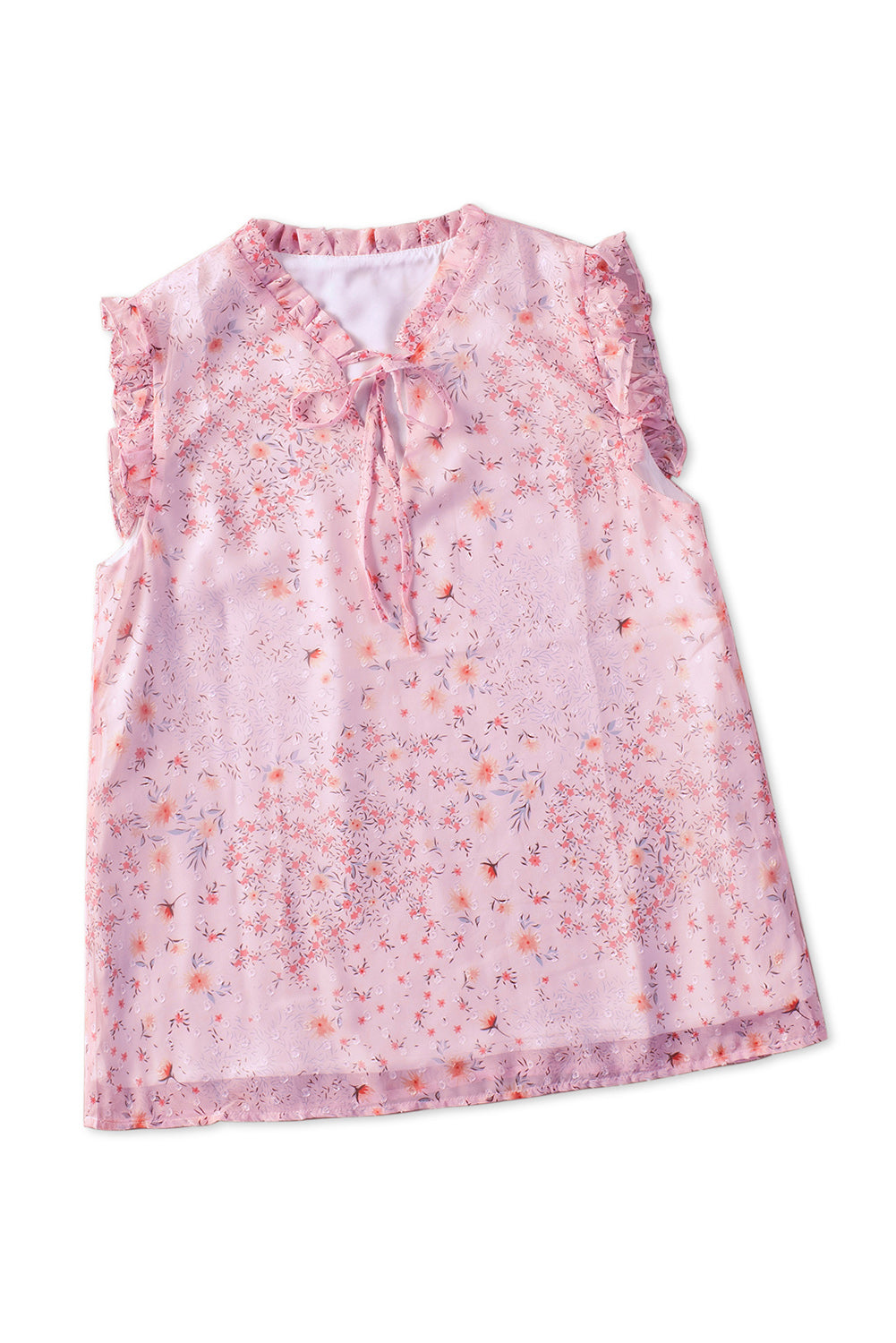 Top senza maniche con filo con stampa floreale rosa