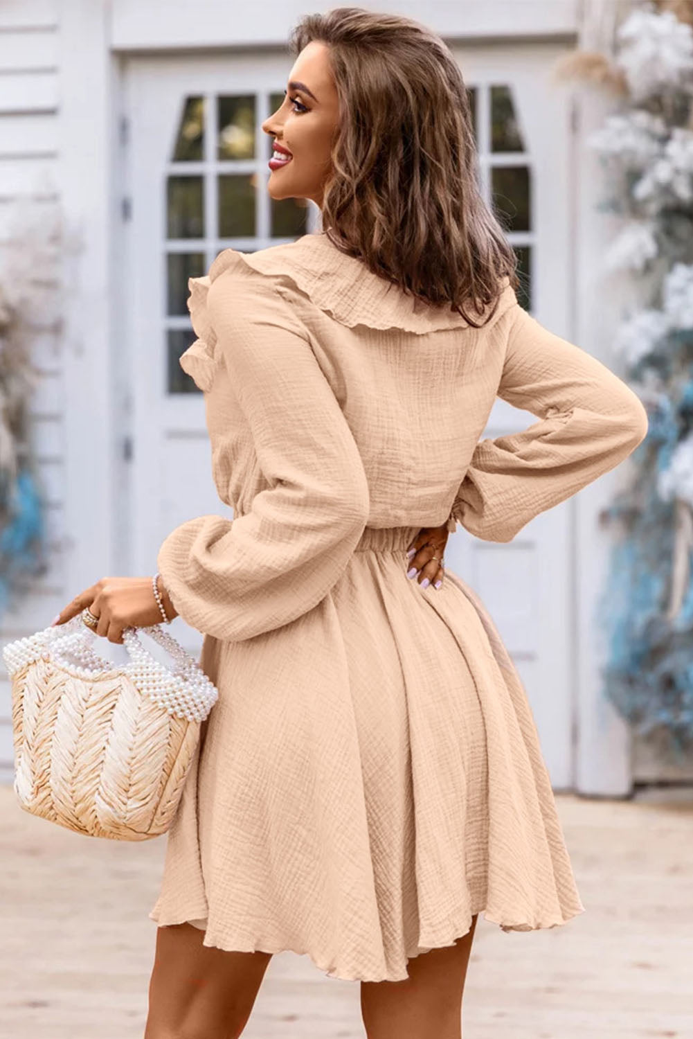 Vestido mini de cintura alta con escala con textura con textura de color alto