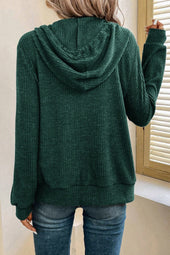 Evergreen Ribbed Drawstring Hoodie with Zip Front