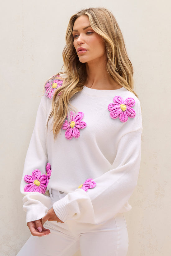 White flower hook sweater