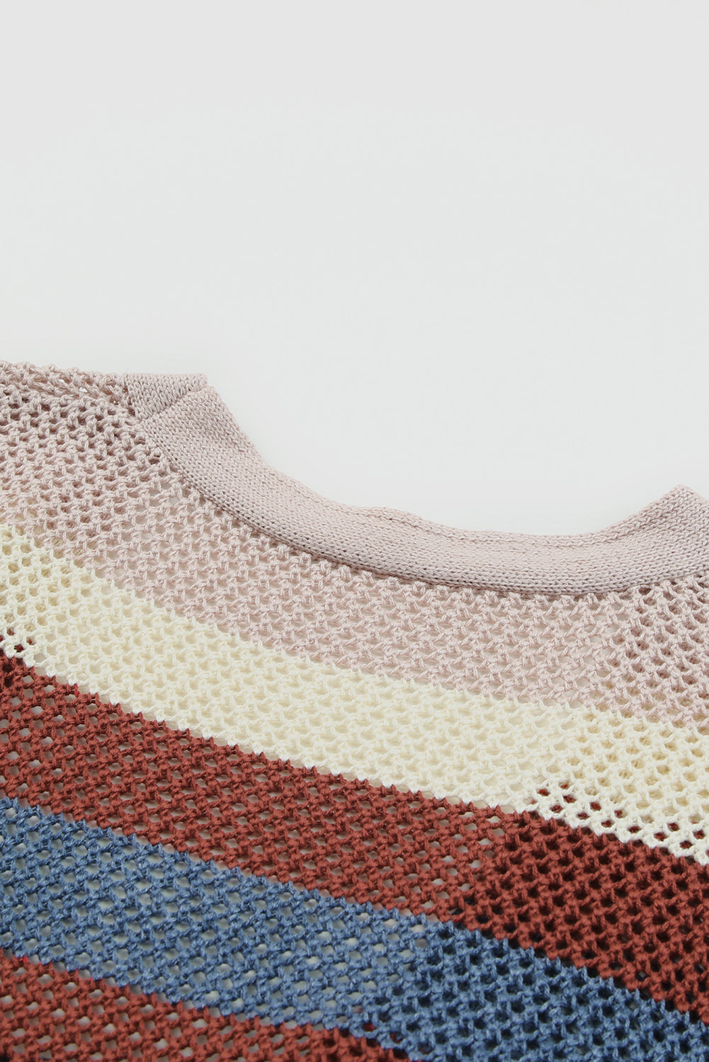 Cardigan en tricot évidé à rayures bleues et blocs de couleurs-A WOMAN WE LOVE