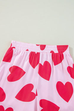 Ensemble pyjama pantalon à manches courtes rose coeur classique Saint-Valentin