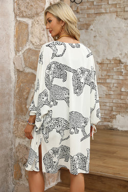 White cheetah print kimono, loose fit, open front