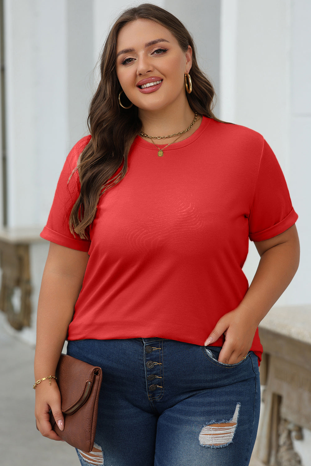 Camiseta roja de color rojo sin redondo
