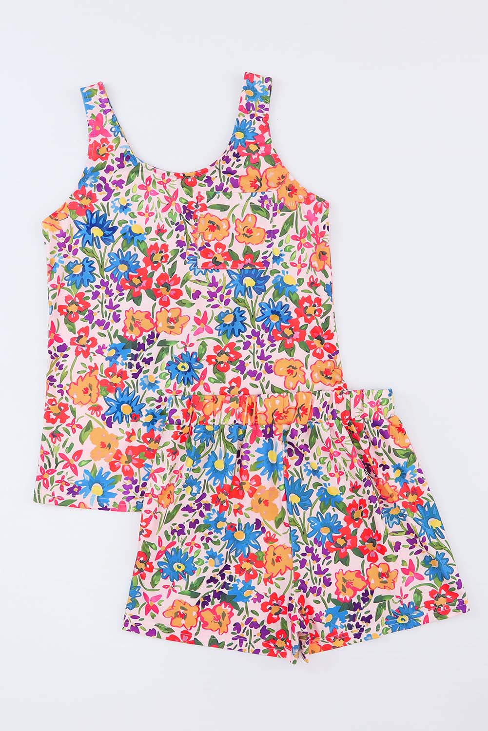 Multicolor -Blumendruck -Tank und Shorts Lounge Set