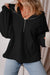 Black loose hoodie with kangaroo pockets and semi-ferms flash lined with fleece