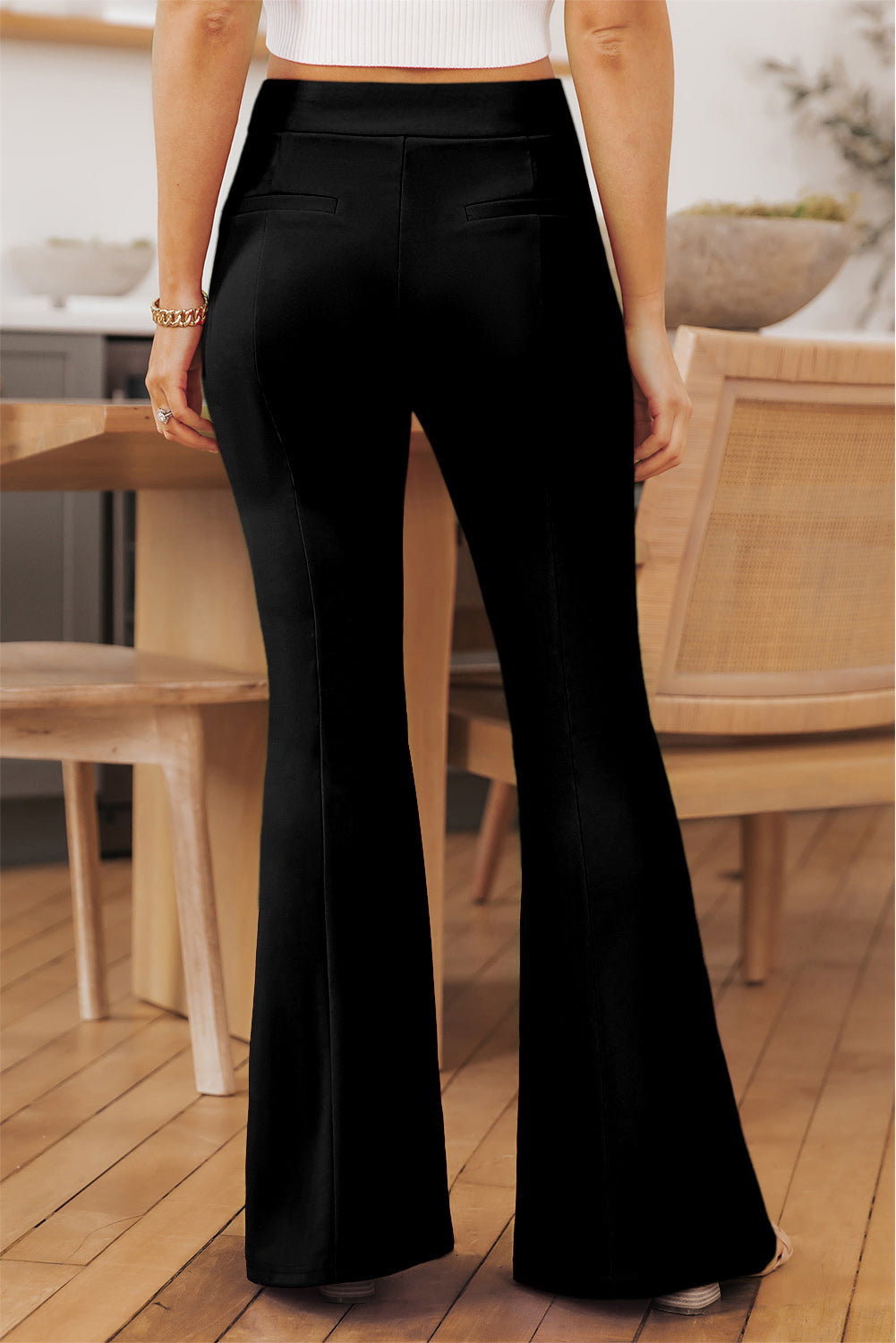 Black high waisted pants with split hem