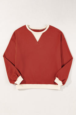 Red Clay Oversized Drop Shoulder Sweatshirt with Color Block Patch