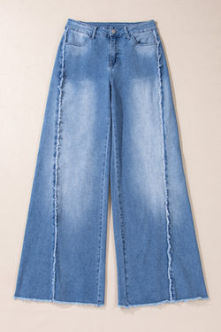 Beau Blue Raw Hem Flare Jeans with Vintage Stitching