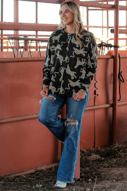 Lively Black Cheetah Print Long Sleeve Top