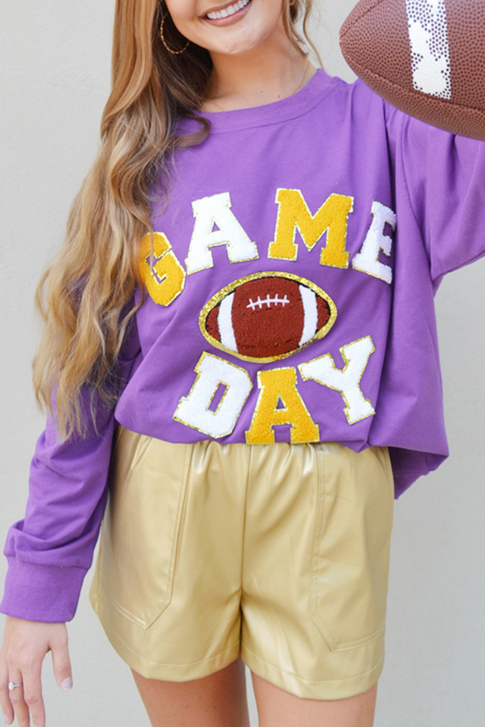 Tillandsia Purple GAME DAY Rugby Chenille Embroidered Sweatshirt