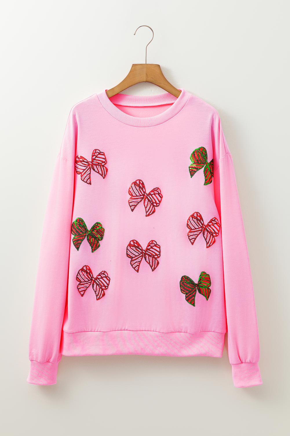 Bonbon Pailletten Bowknot Patched Graphic Christmas Sweatshirt