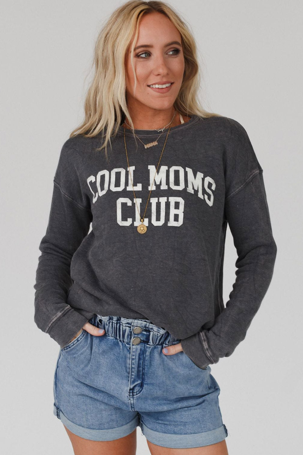 Grau Cool Moms Club Drop Schulter -Sweatshirt