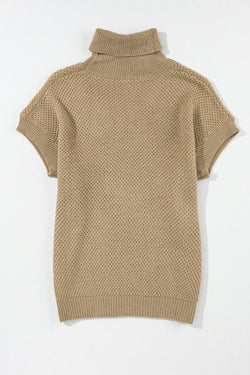 Textured with turtleneck and short pale khaki sleeves