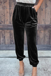 Black velvet jogging pants