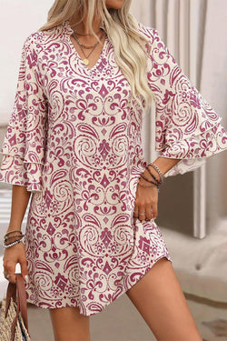 Rose mini-ride with cashmere print and 3/4 sleeves *