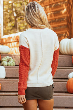 Drozing shoulder sweater and color pocket color block flame golden