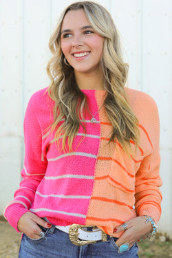 Loose fit knitted sweater with multi-colored stripes