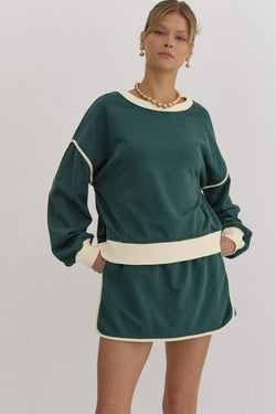 Evergreen -colored contrasting sweater set *