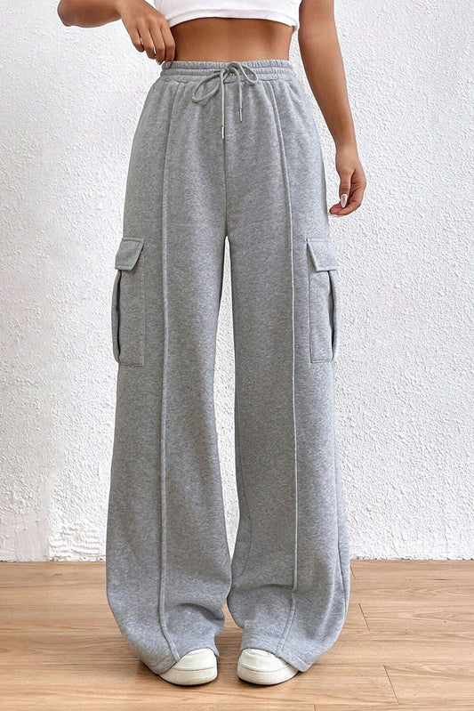 Pantalon de survêtement cargo gris clair à taille avec cordon de serrage