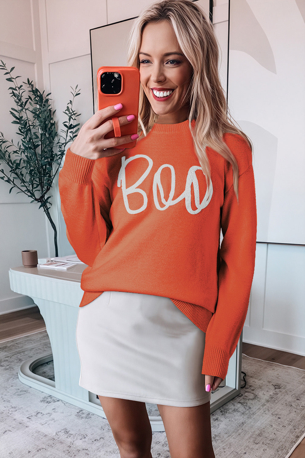 Orange Boo - Ribbed Drop Shoulder Knitted Sweater