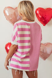 Ample textured with pink stripes and patchwork *