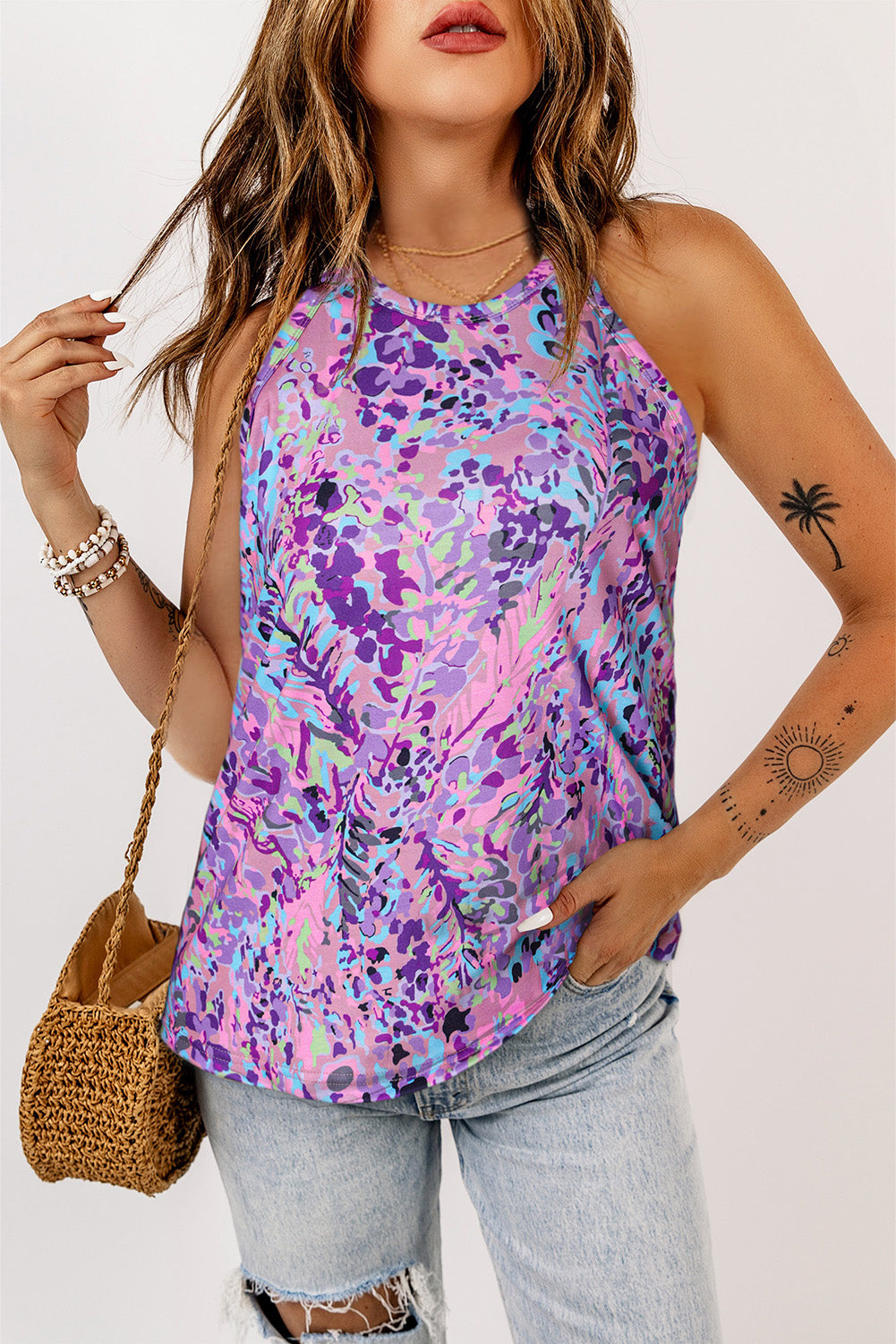 Débardeur dos nageur multicolore à imprimé floral tropical-A WOMAN WE LOVE