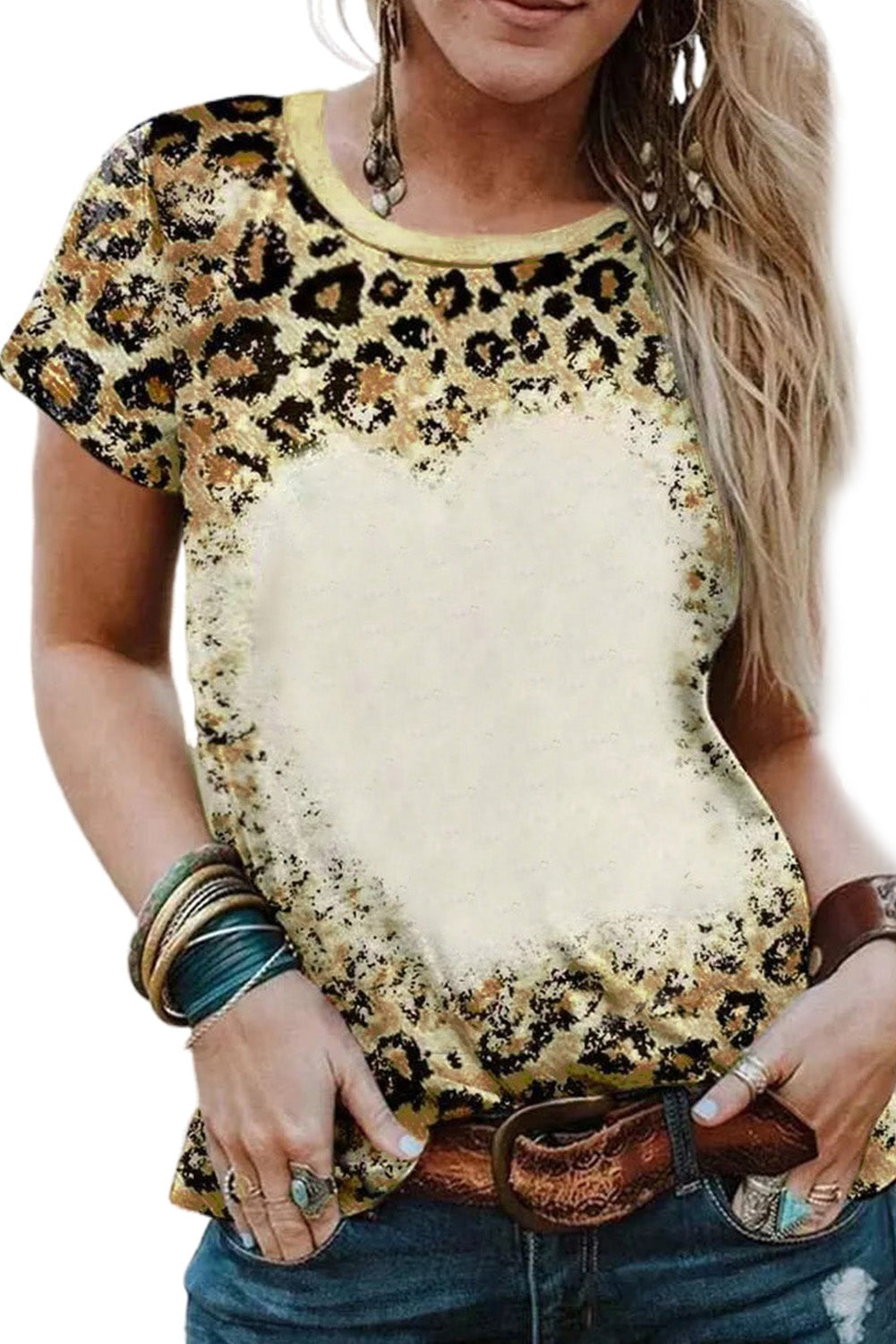 Leopard bleichte O-Neck-T-Shirt