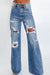 Ashleigh - High Waisted Wide Leg Jeans in Acid Wash Blue Distressed