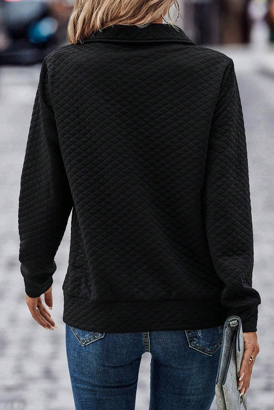 Black solid half zip quilted sweatshirt