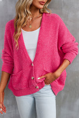 Cardigan pull avec poches sur le devant et boutons roses-A WOMAN WE LOVE