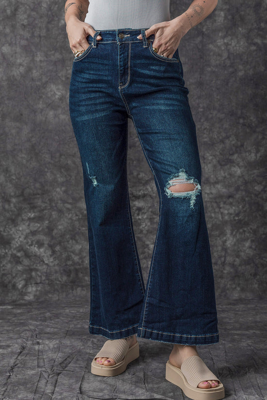 High -waisted jeans torn high and blue sarcelle blue bell real