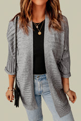 Cardigan en maille côtelé gris ouvert sur le devant-A WOMAN WE LOVE