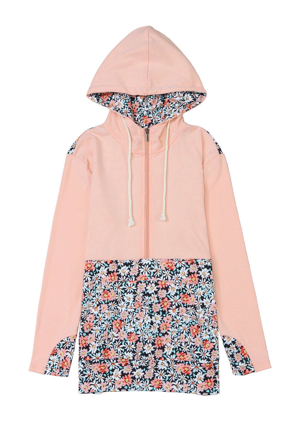 Patch floral rose Half Zip Kangaroo Pocket Hoodie