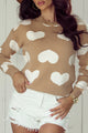 Khaki crew neck sweater with contrasting heart pattern