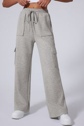 Large and multi-pocket drive pants with high light gray high-gray lace-up lace-ups