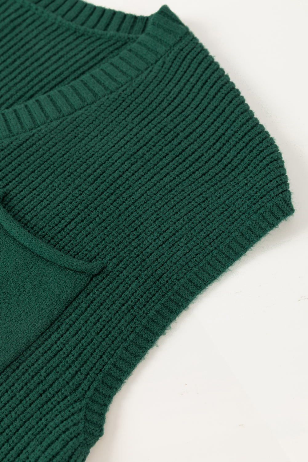 Sweater de manga de tapa acanalada de bolsillo de pecho verde negruzco v cuello