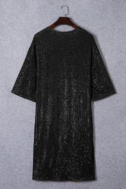 Black sequined kimono, 3/4 sleeves, open front