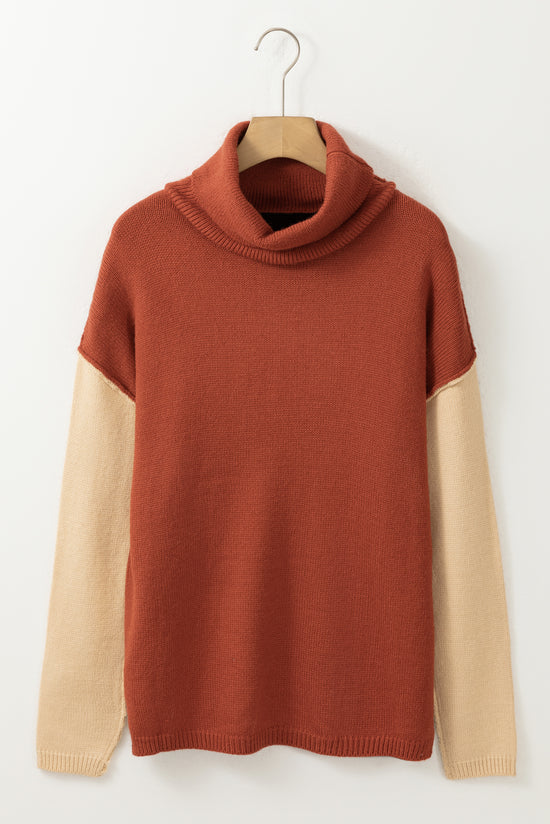 Clay Red Drop Shoulder Turtleneck Knit Sweater