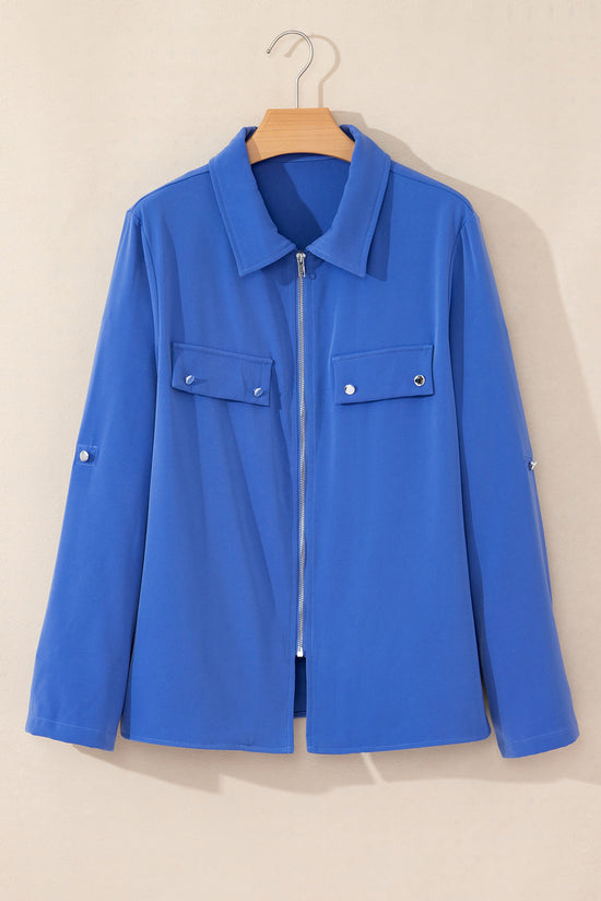 Fanny -to -collar and tongue sleeve jacket with flap and zipper