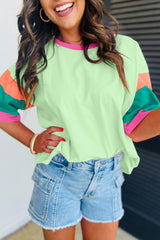 Oversize high with sleeve green and round neck with contrasting seams