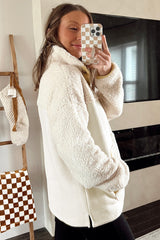 Sudadera de cuello bittle y bolsillo de vellón beige con borde de bloque de color