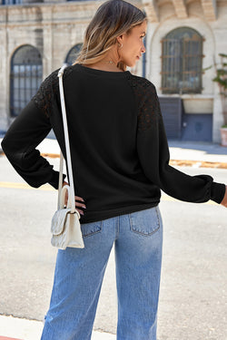 Black Lace Long Sleeve Textured Sweater