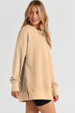 Oversize khaki sweatshirt with drooping shoulder and ribbed border