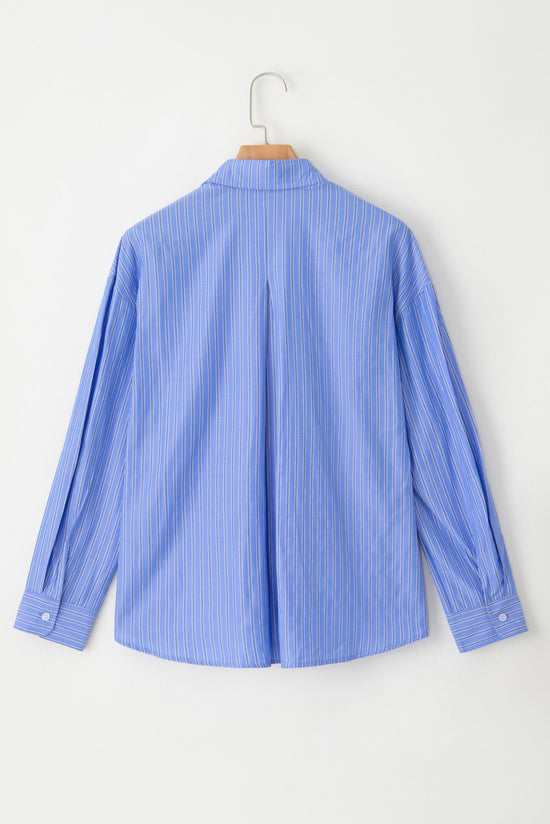 Chemise décontractée surdimensionnée boutonnée à rayures bleues